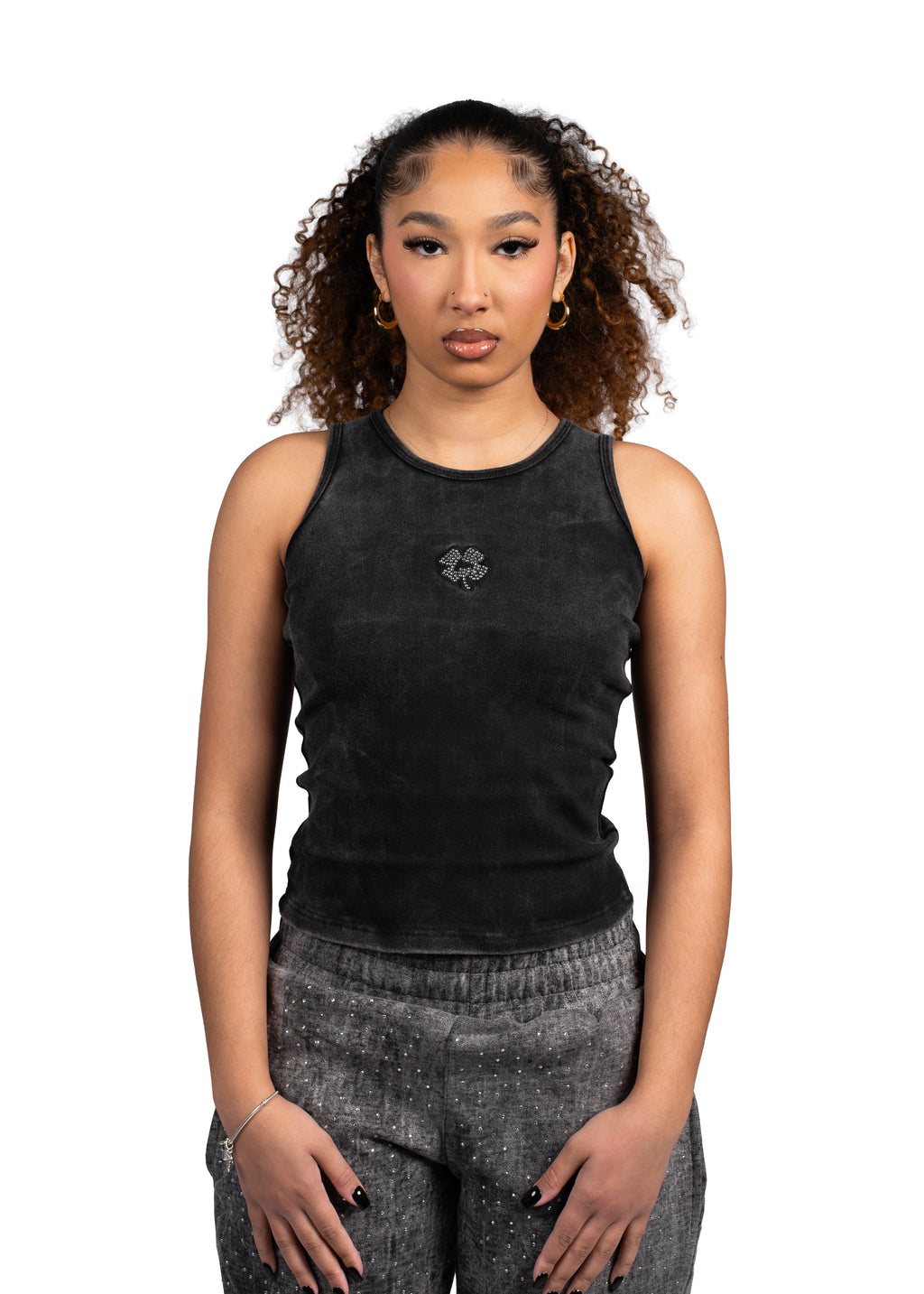 Acid Wash Tank Top Diamond Clover