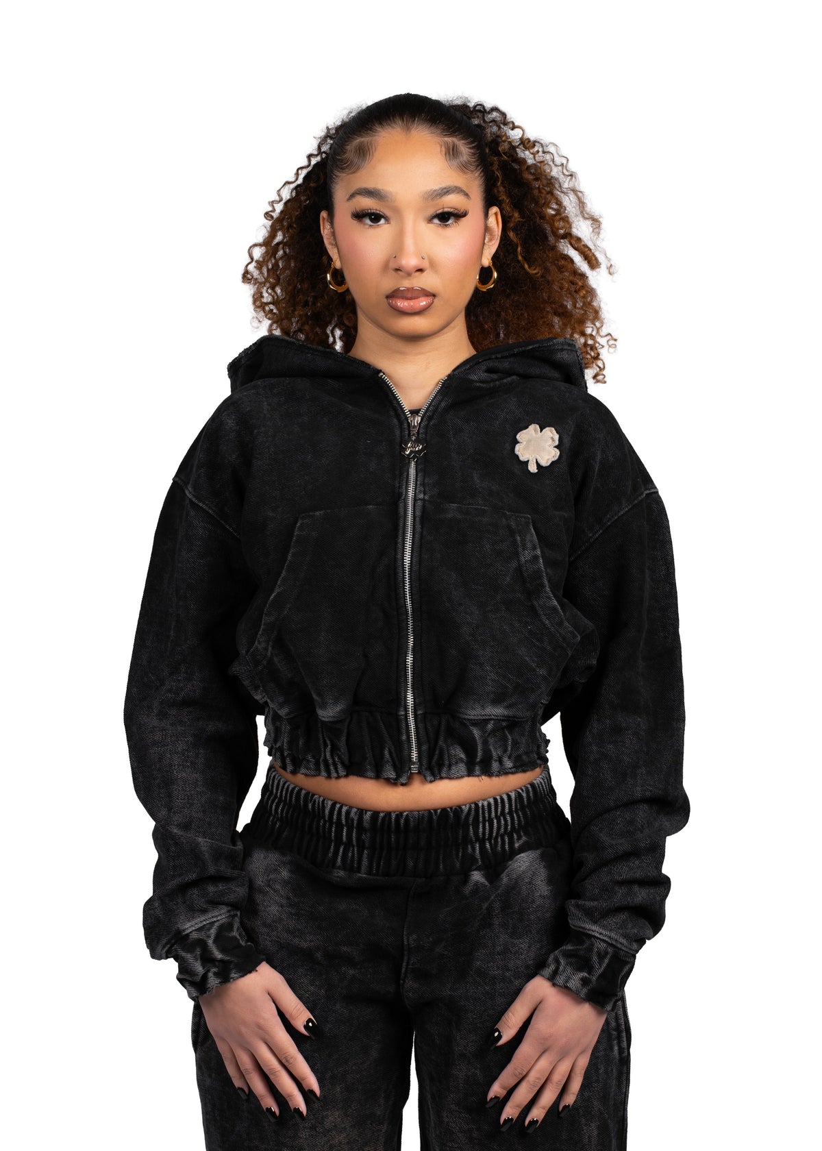 Black Acid Crop Hoodie
