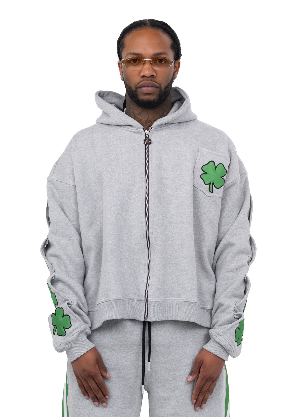 Clover Pocket Oversized Crop Hoodie