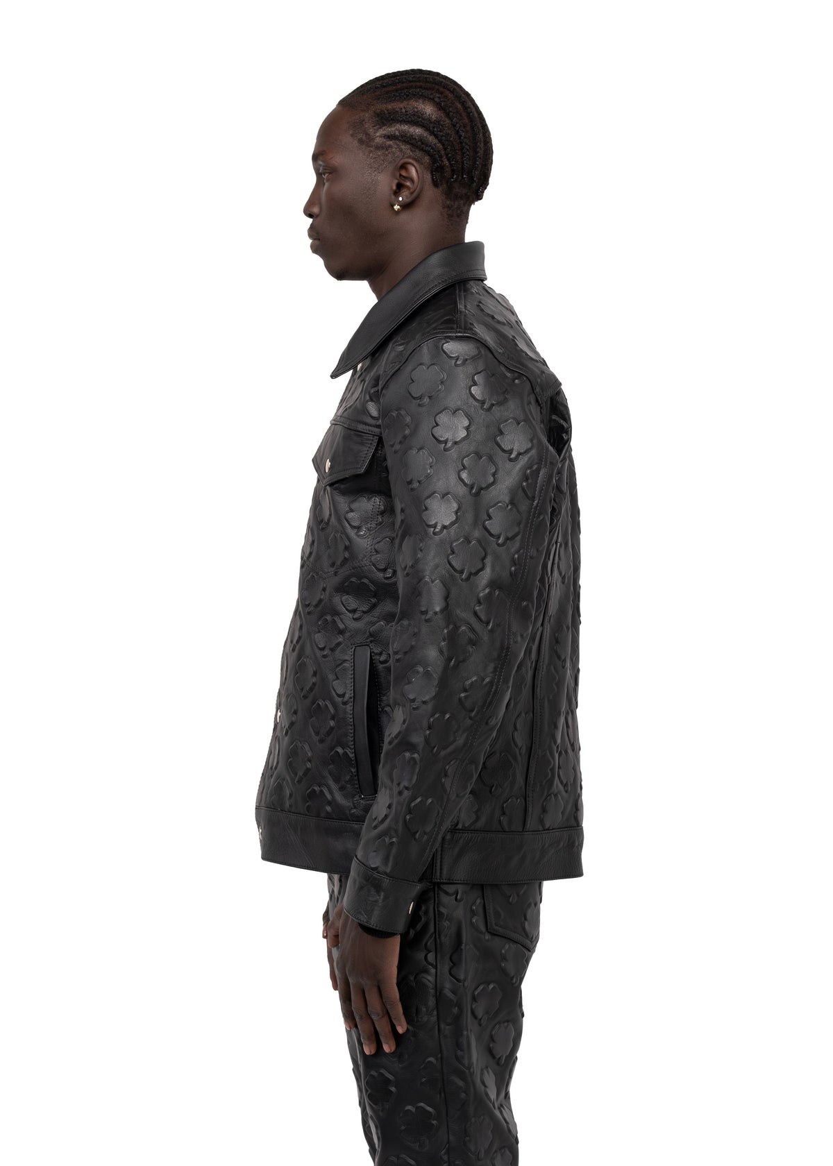 Clover Embossed Leather Jacket