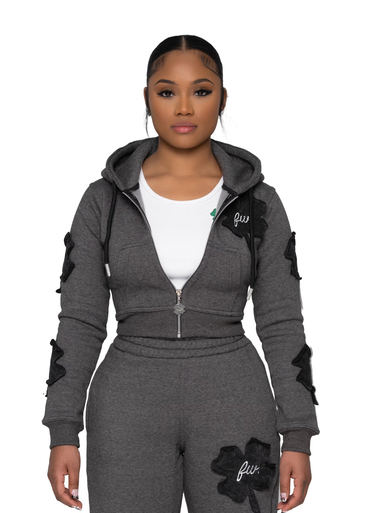 Stitched Clover Cropped Hoodie